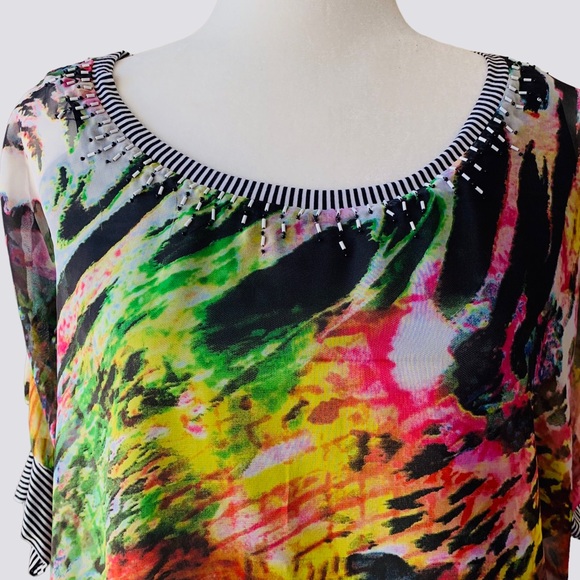 ALBERTO MAKALI MULTICOLOR ABSTRACT CHIFFON BLOUSE TOP - Picture 4 of 10